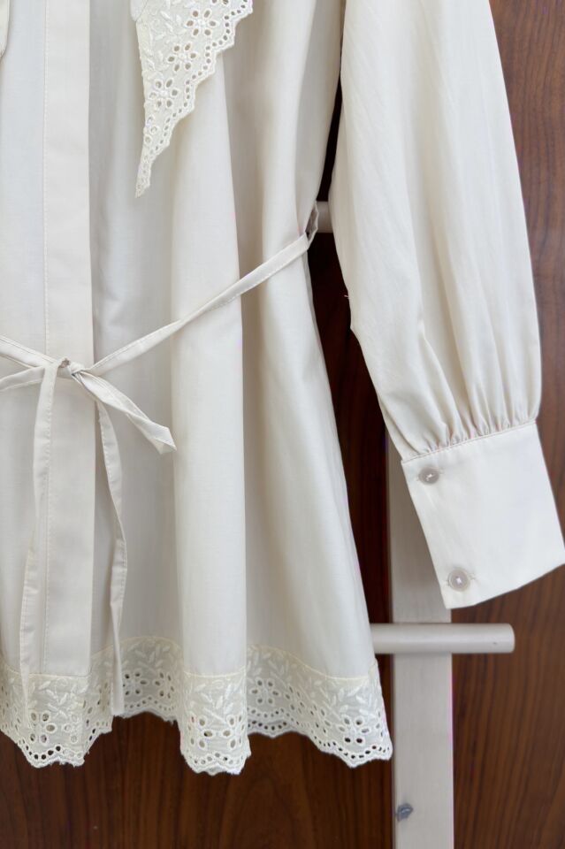 Krem Fisto Şal Yakalı Poplin Tunik