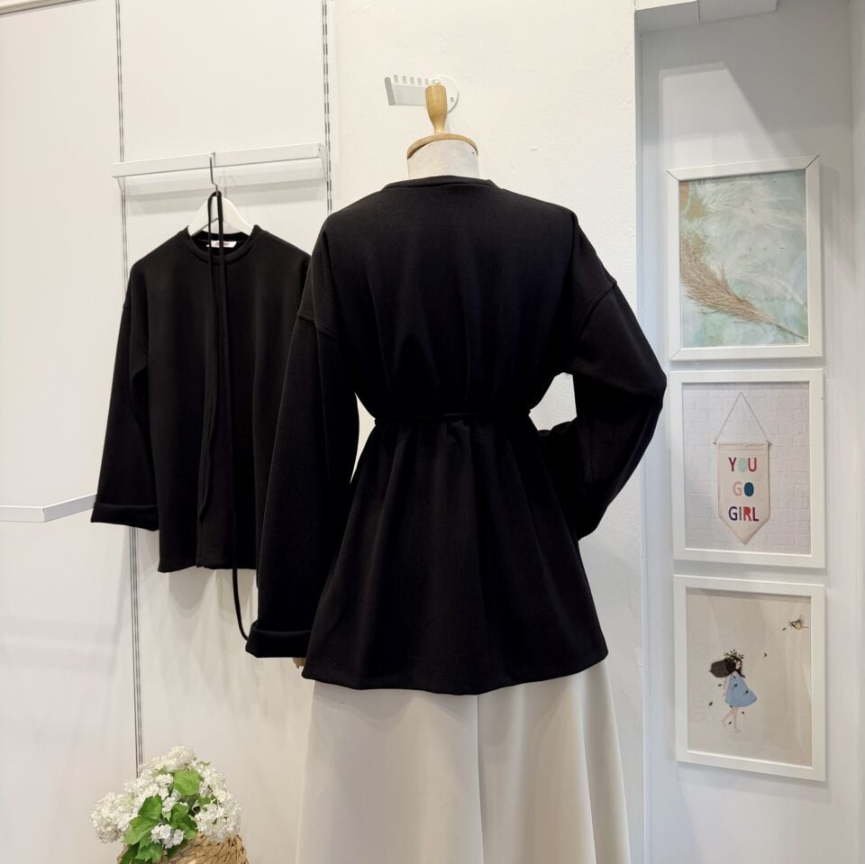 Siyah Fitilli Kadife Tunik