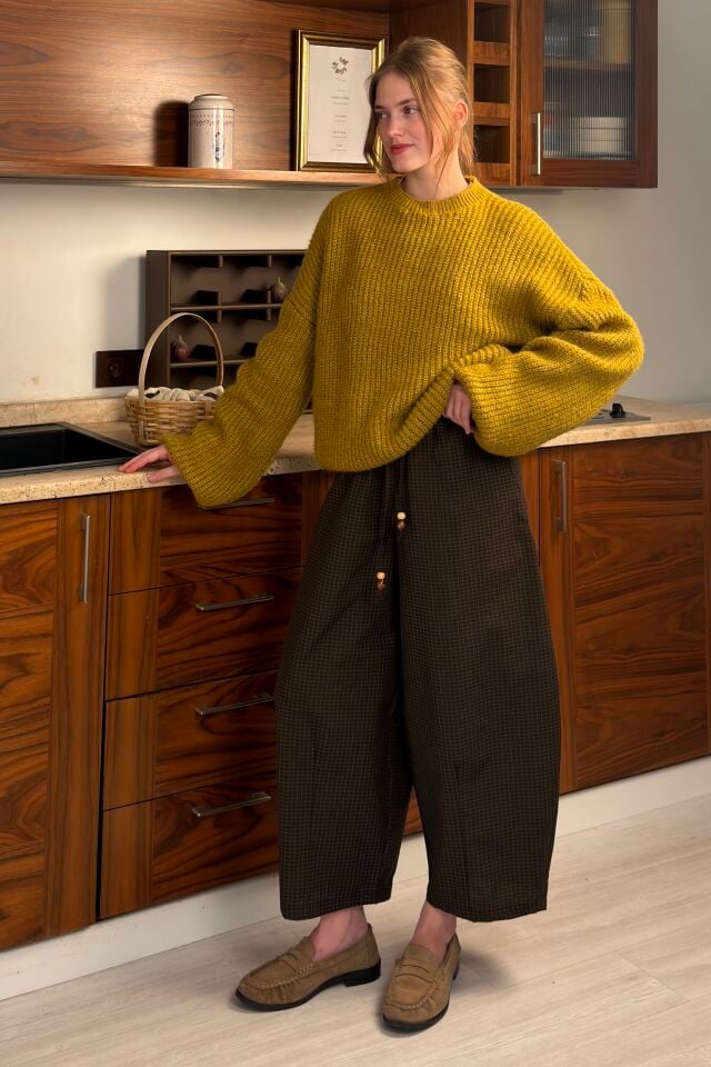 Kahverengi Ekose Desen Margot Pantolon