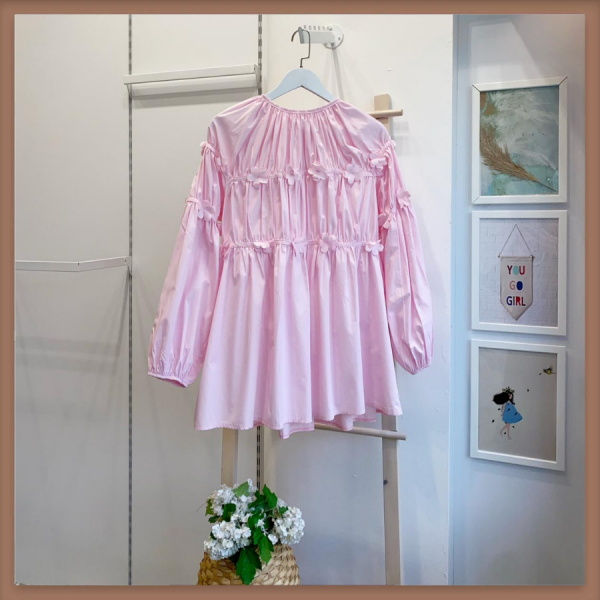 Pembe Papatyalı Poplin Tunik