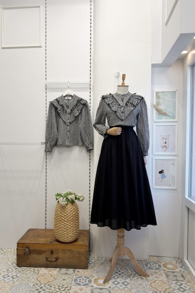 Siyah Vual Keten Harmione Etek