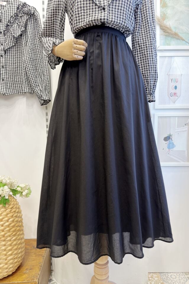 Siyah Vual Keten Harmione Etek