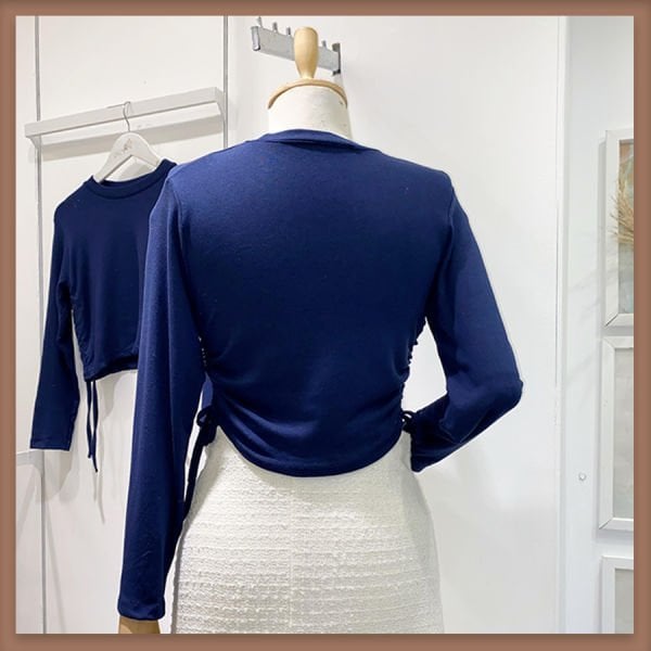 Lacivert büzgü detaylı pamuklu bluz