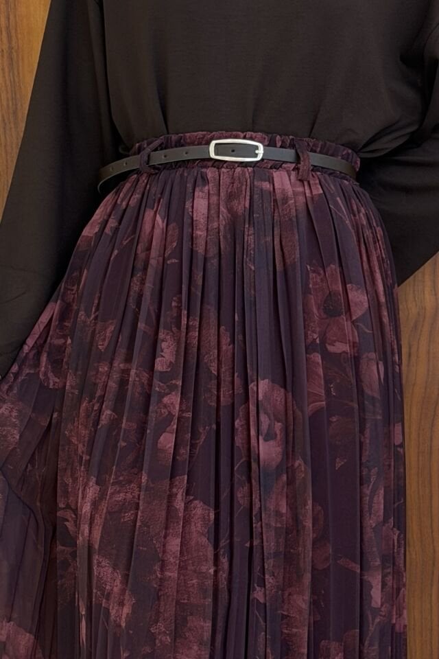 Bordo Desenli Talipe Tül Etek