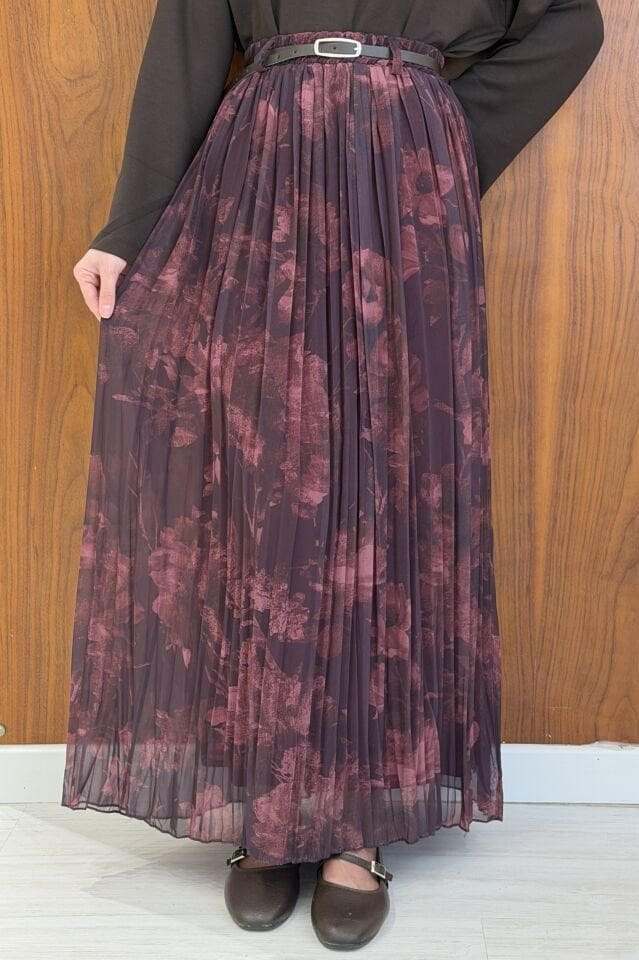 Bordo Desenli Talipe Tül Etek