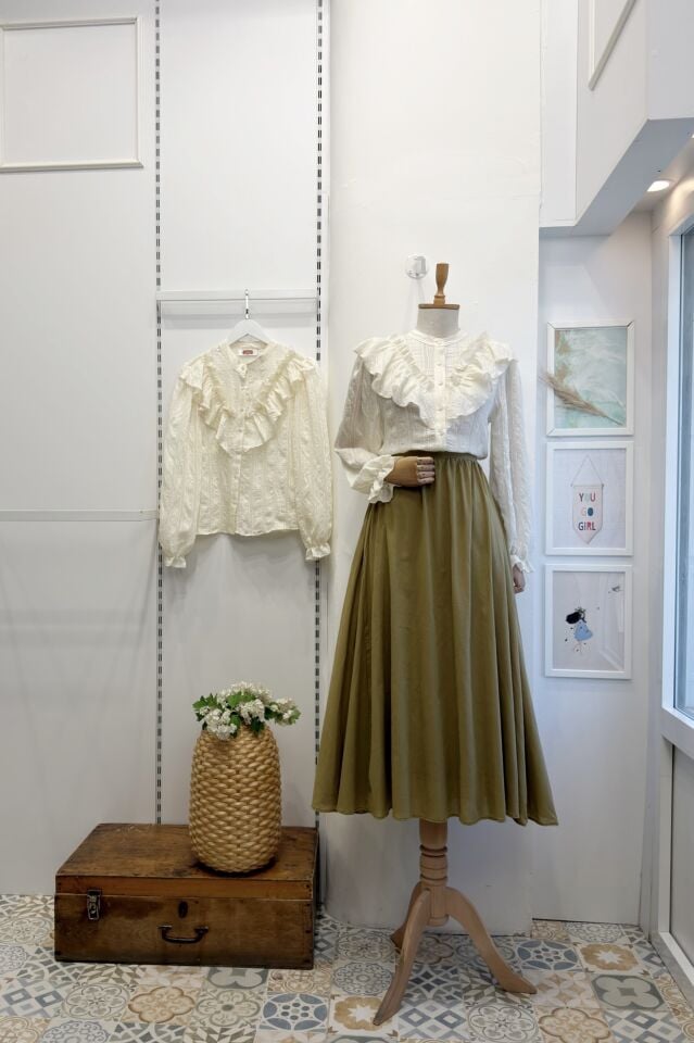 Yağ Yeşili Vual Keten Harmione Etek