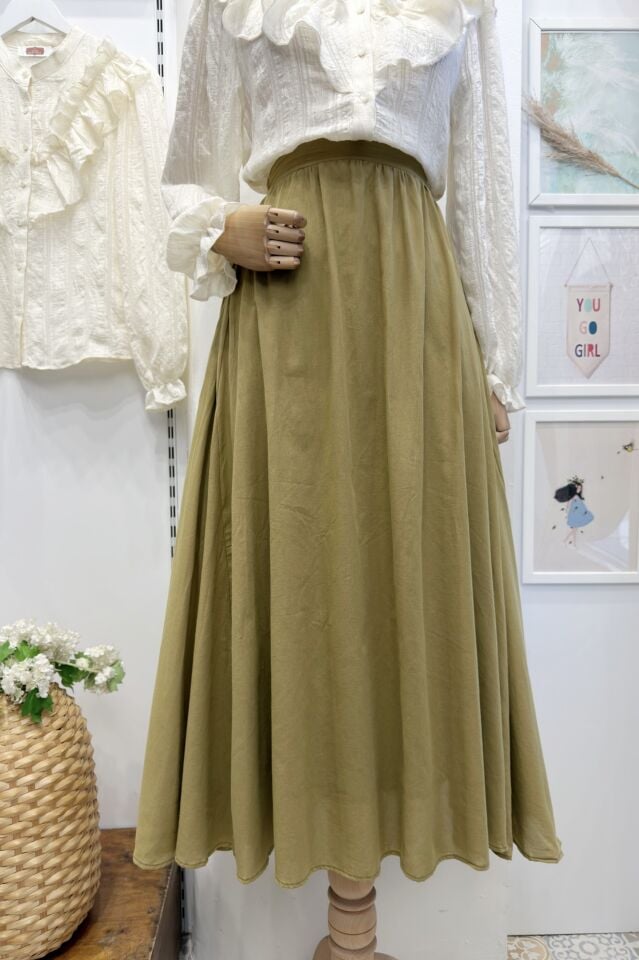 Yağ Yeşili Vual Keten Harmione Etek