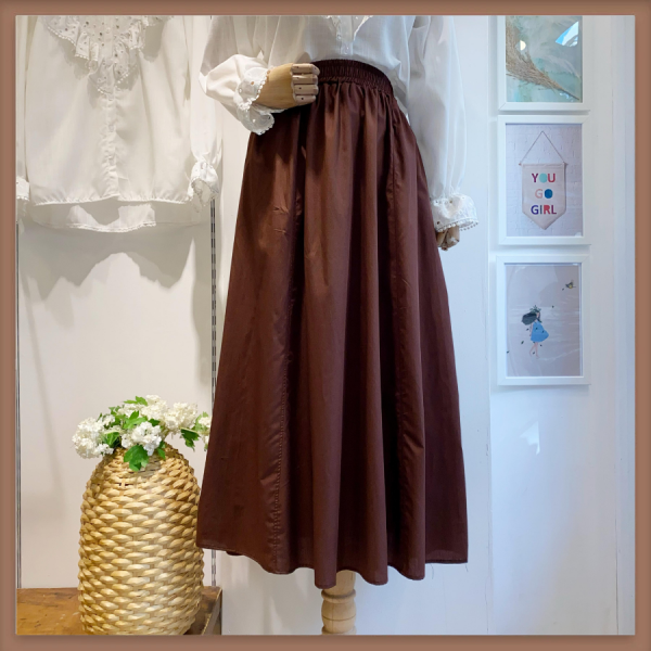 Çikolata Kahve Beli Lastikli Poplin Etek