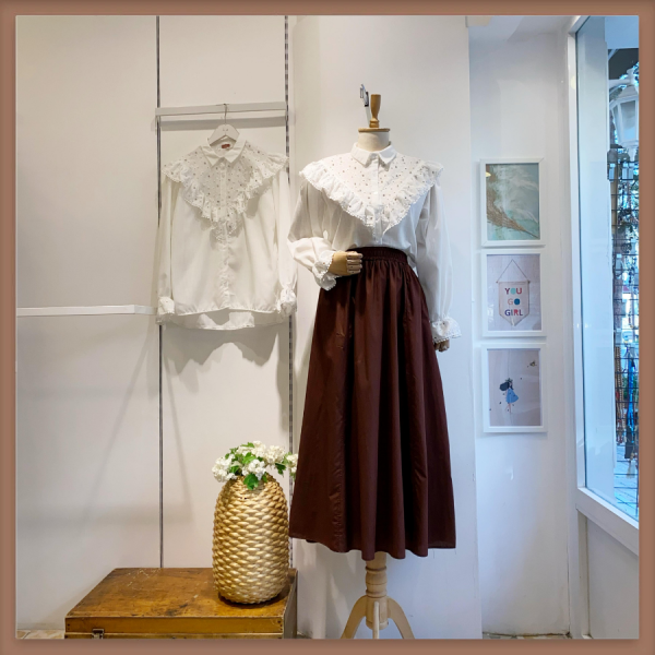 Çikolata Kahve Beli Lastikli Poplin Etek