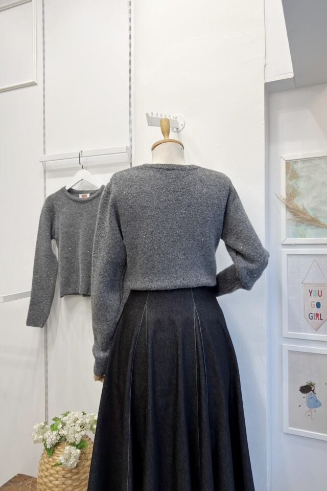 Gri Sim İpli Triko Kazak