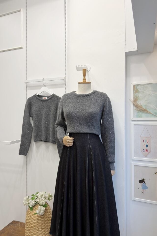 Gri Sim İpli Triko Kazak