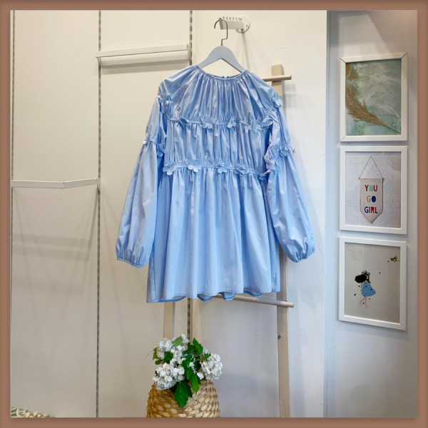 Mavi Papatyalı Poplin Tunik