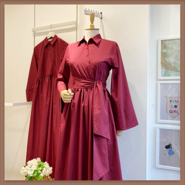 Bordo Maya Poplin Elbise