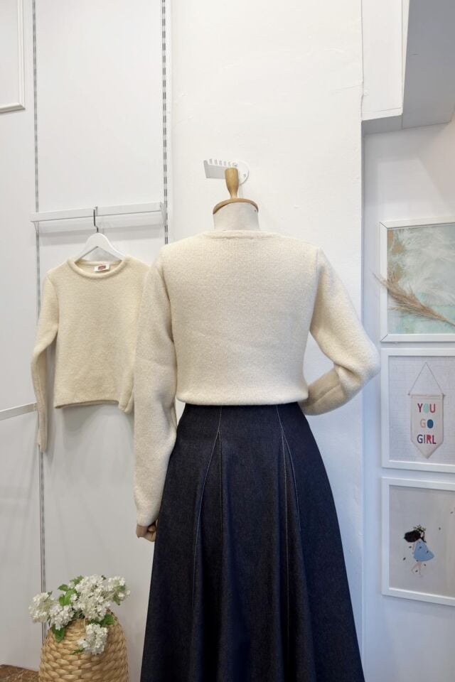 Krem Sim İpli Triko Kazak