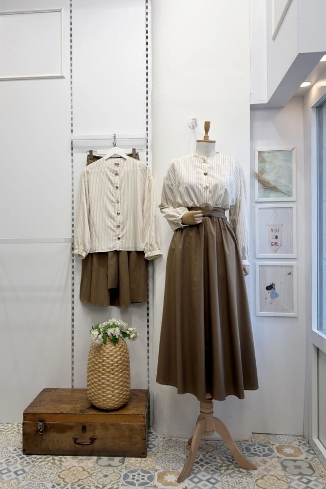 Haki Yeşili Çizgi Gömlekli Volume Takım