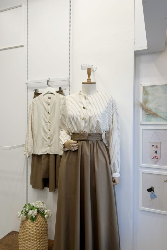 Haki Yeşili Çizgi Gömlekli Volume Takım