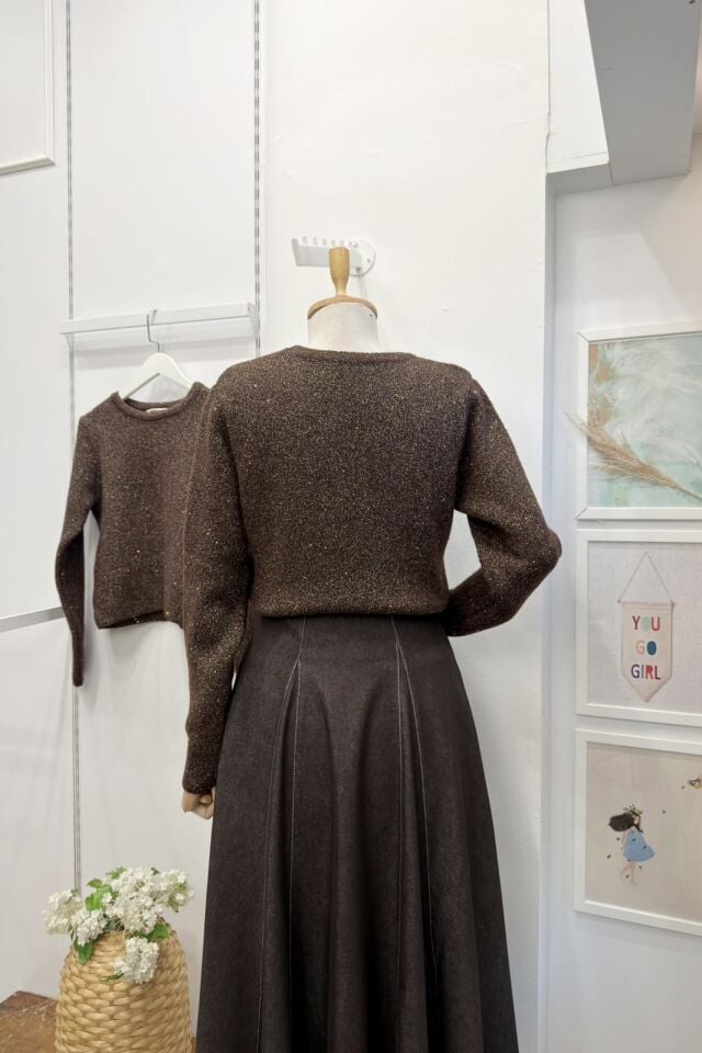 Kahverengi Sim İpli Triko Kazak