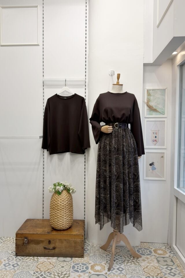 Kahverengi Kemerli Eliore Etek