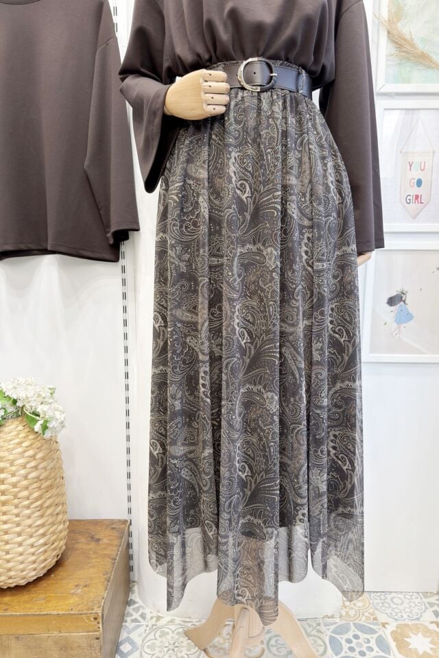 Kahverengi Kemerli Eliore Etek