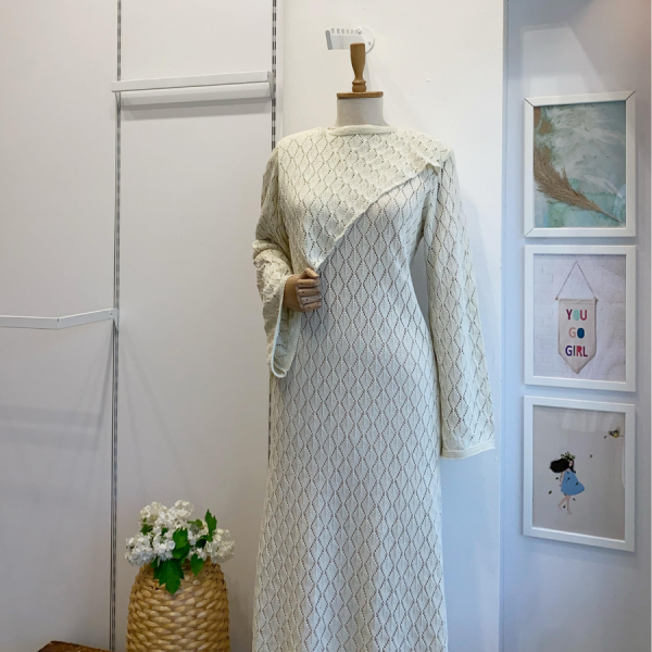 Bej Sepia Örme Triko Elbise