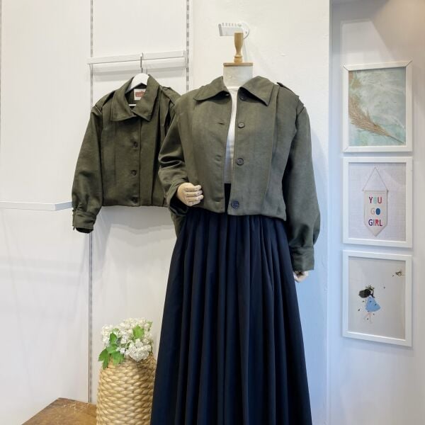 Haki Yeşili Süet Bomber Ceket