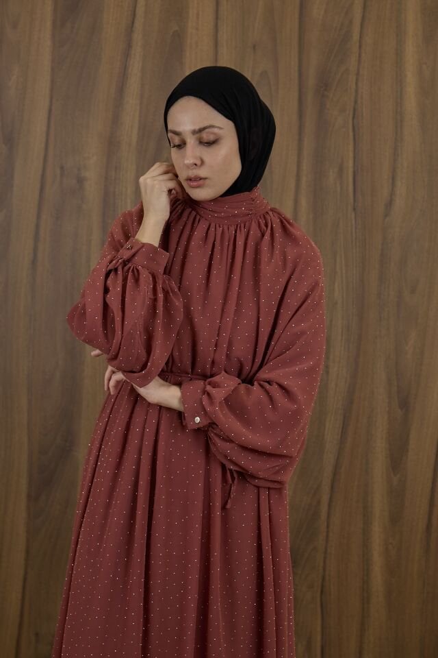 Gül Kurusu Şifon Eftelya Abiye