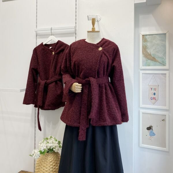 Bordo Toka Detaylı Peluş Kaban