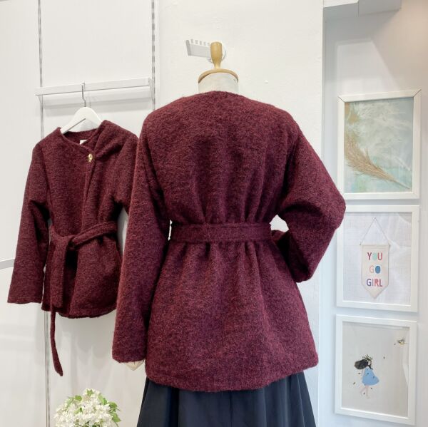 Bordo Toka Detaylı Peluş Kaban