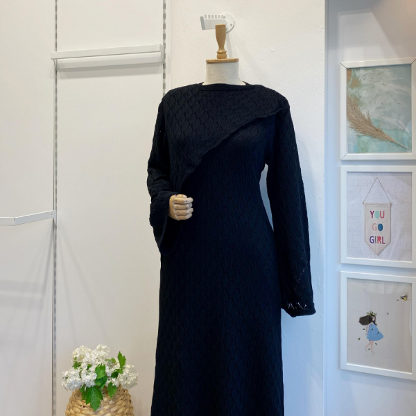 Siyah Sepia Örme Triko Elbise