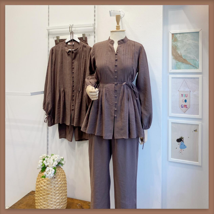 Kahverengi Nervürlü Pantolon Takım