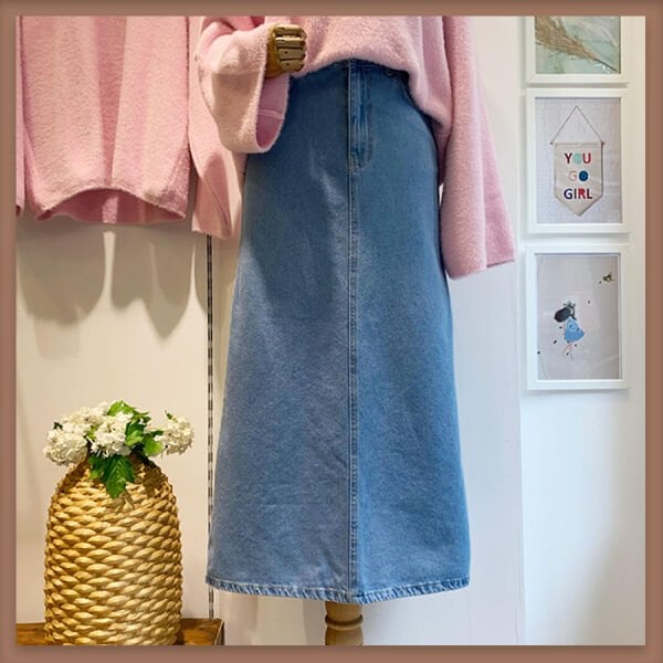 Açık renk kot kumaş kalem etek