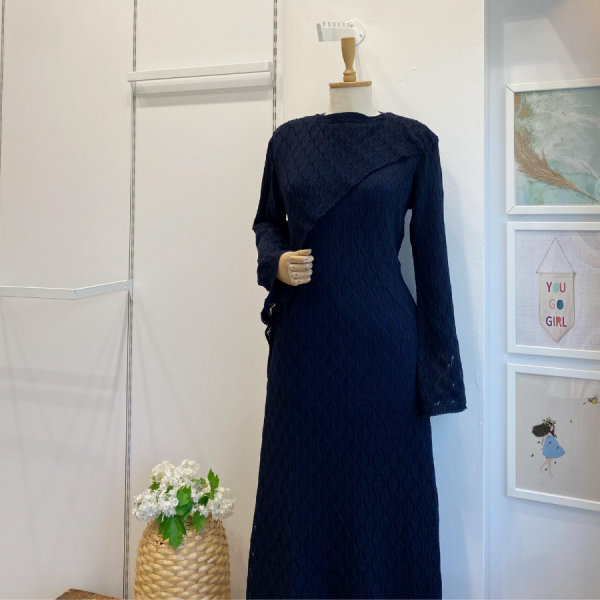 Lacivert Sepia Örme Triko Elbise