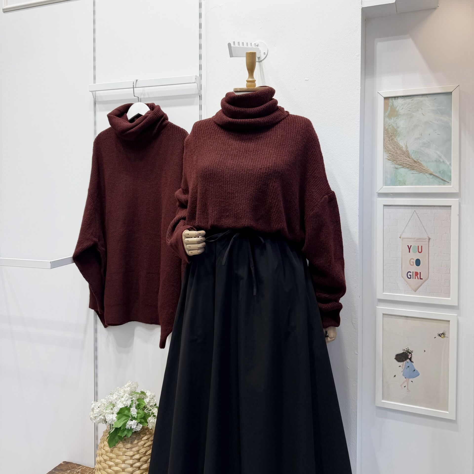 Oversize Bordo Balıkçı Yaka Kazak