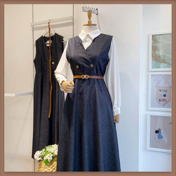 Lacivert Denim Kemerli Suit Jile