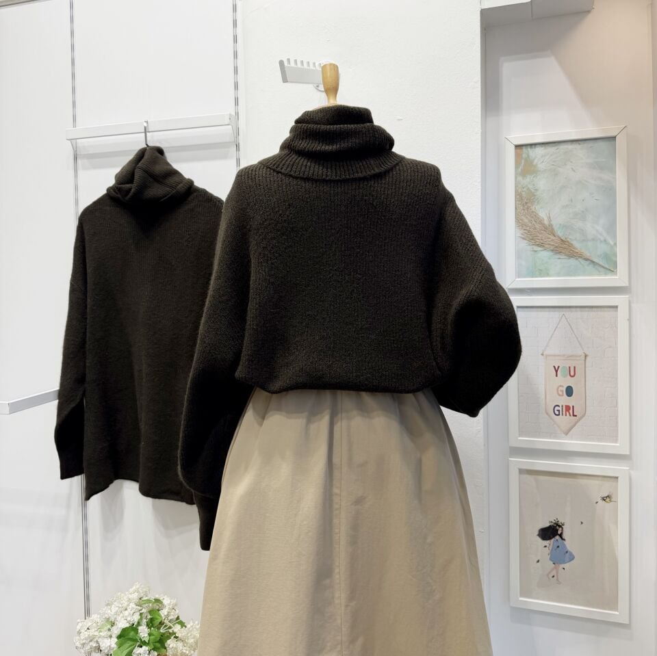 Oversize Acı Kahve Balıkçı Yaka Kazak