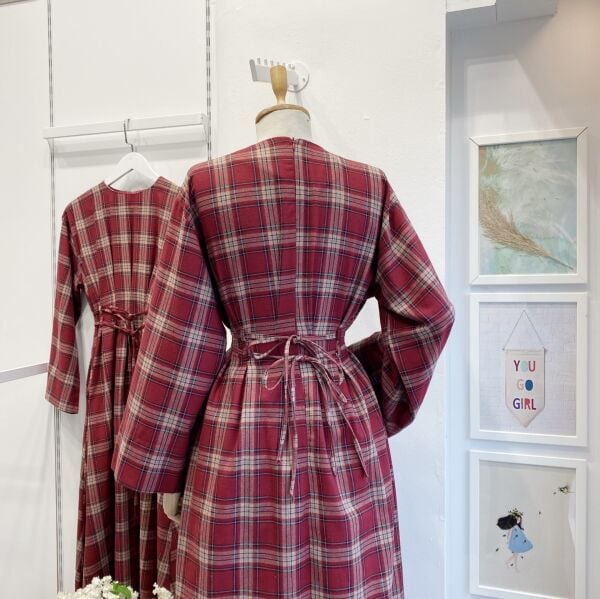Kırmızı Ekose Desenli Alize Elbise