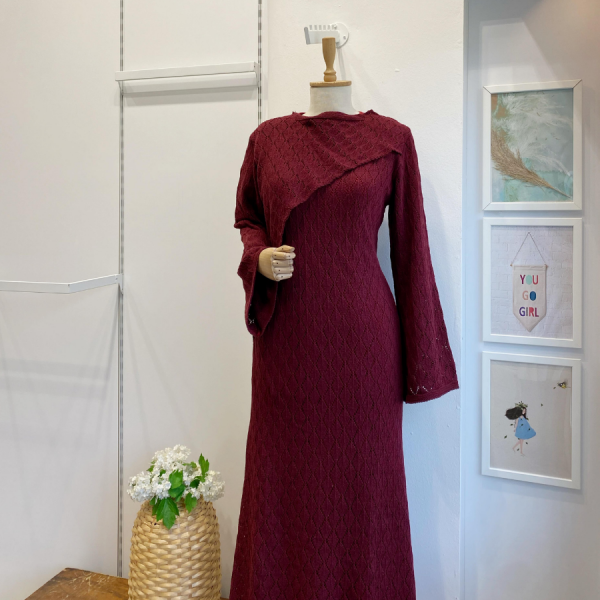 Bordo Sepia Örme Triko Elbise