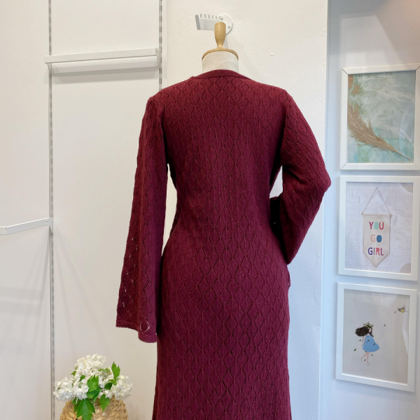 Bordo Sepia Örme Triko Elbise