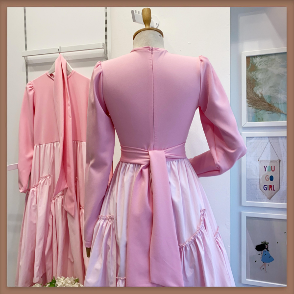 Şeker Pembe Kat Kat Etekli Turna Elbise