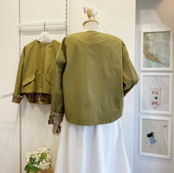 Astarı Desenli Zeytin Yeşili Ceket