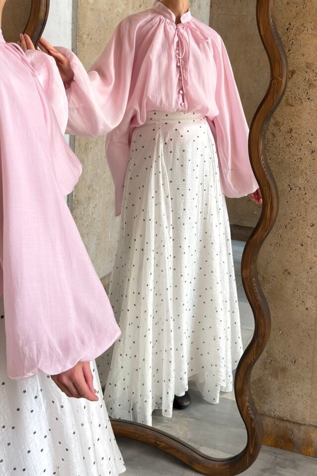 Balon Kol Pembe Thalia Şifon Bluz