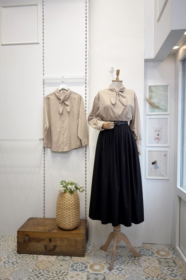 Vizon Fular Detaylı Poplin Gömlek