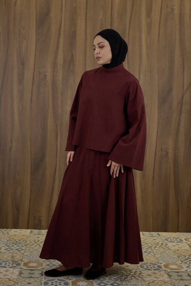Bordo Poplin Alune Takım