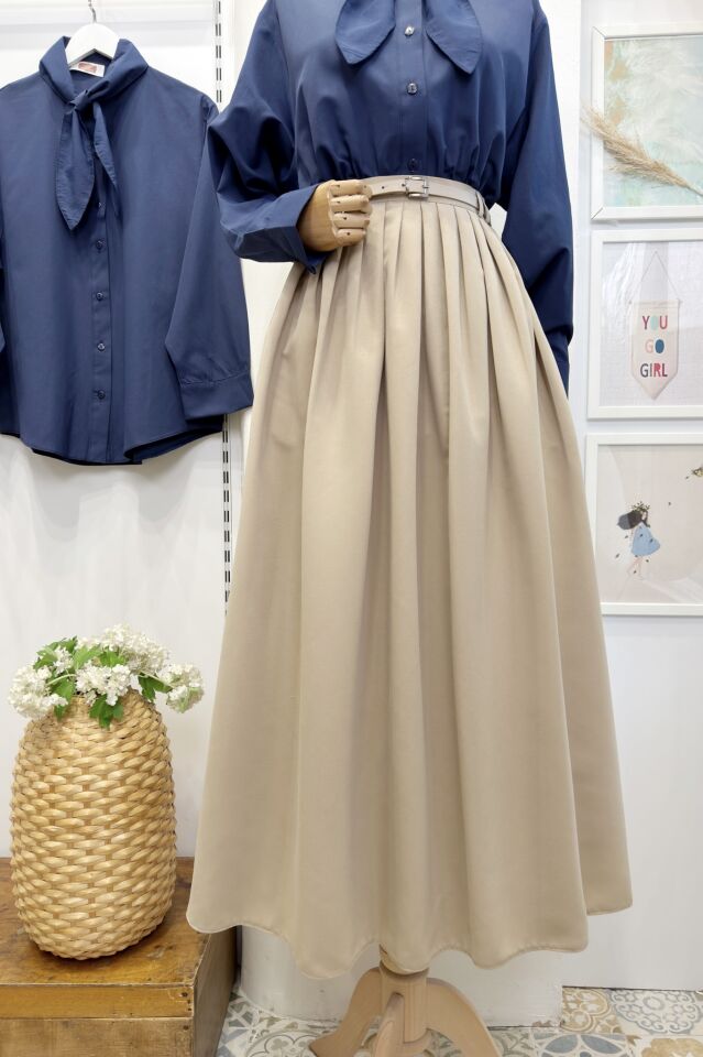 Krem Kemerli Lumian Etek