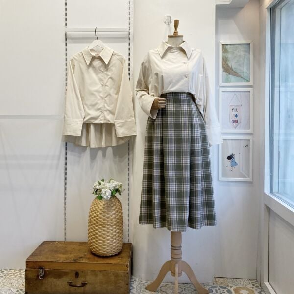 Çağla Yeşili Ekoseli Darlian Etek