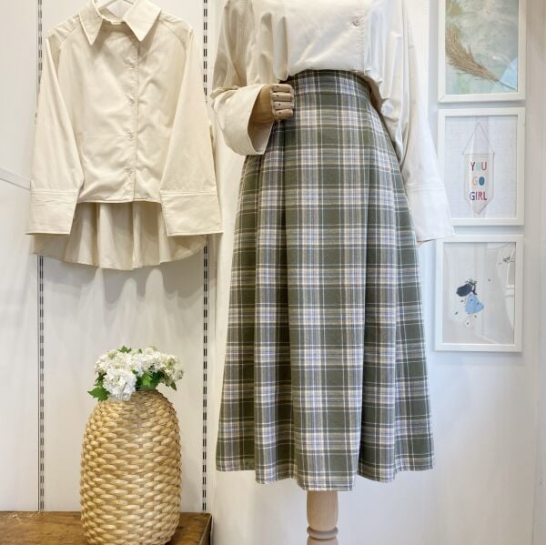 Çağla Yeşili Ekoseli Darlian Etek