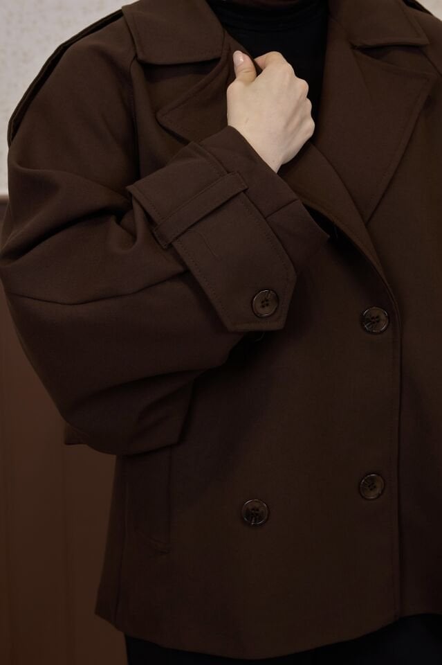 Kahverengi Rüzgarlık Detaylı Moonlight Kısa Trençkot