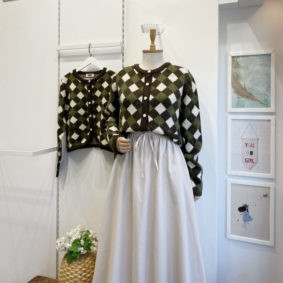 Kahverengi Baklava Desenli Hırka