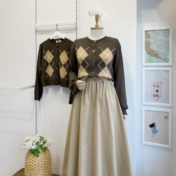 Baklava Desenli Çikolata Kahve Hırka