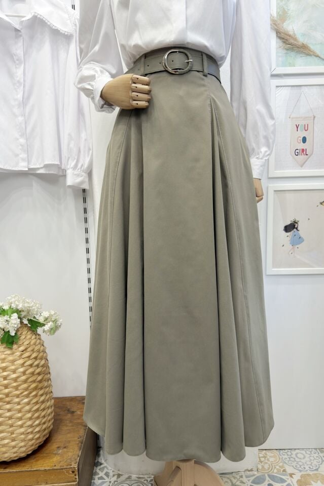 Çağla Yeşili Kemerli Verte Etek